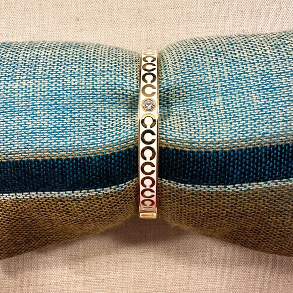 Coach Gold and White Monogram Bangle Bracelet with Crystals - Picture 2 of 9